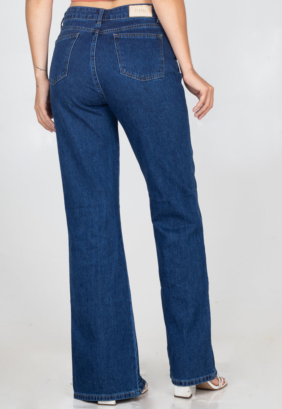 Calça Wide Leg Zune Jeans Feminina Fenda Cintura Alta