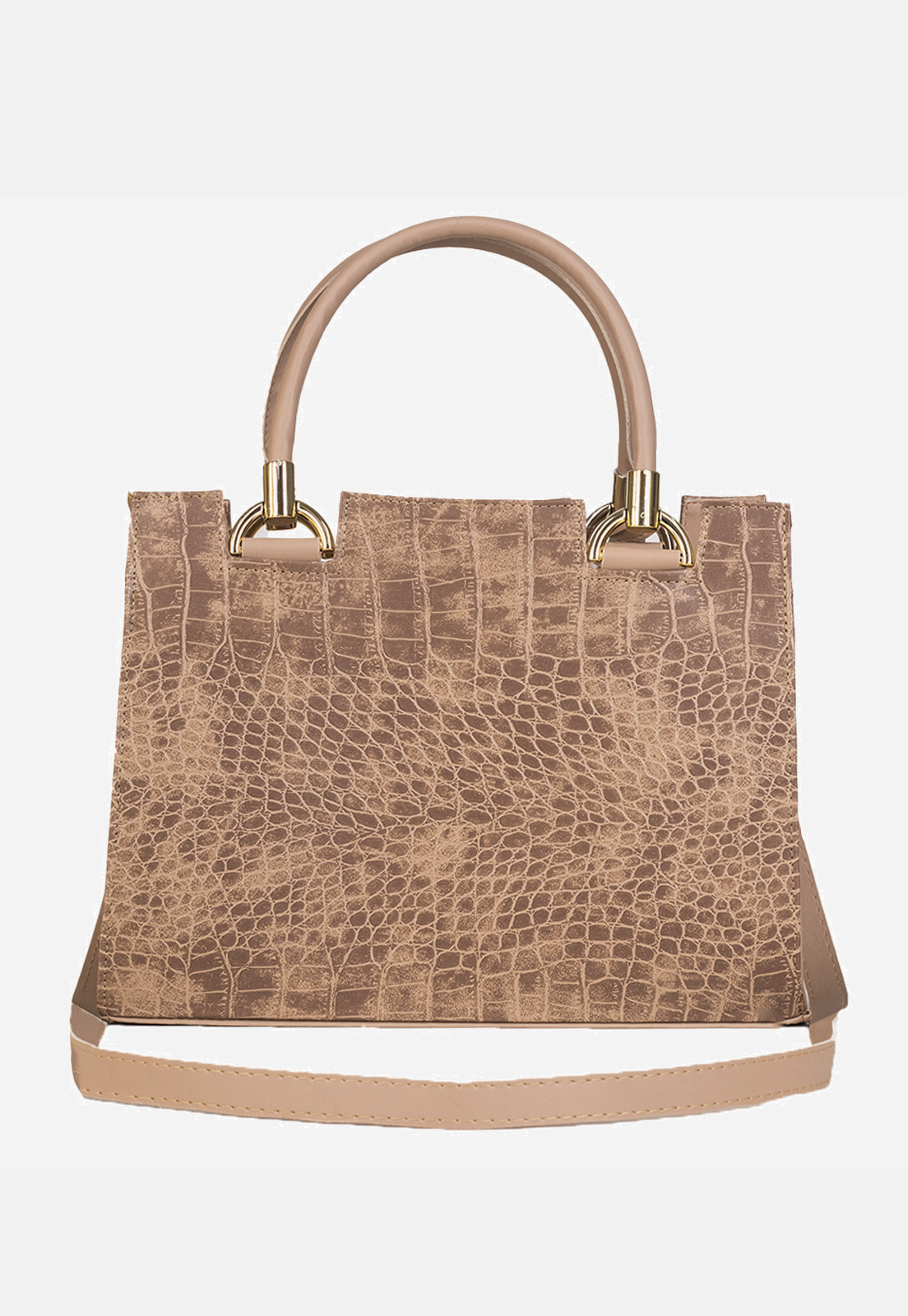 Bolsa Feminina Grande Castelo Croco Alça Transversal Nude