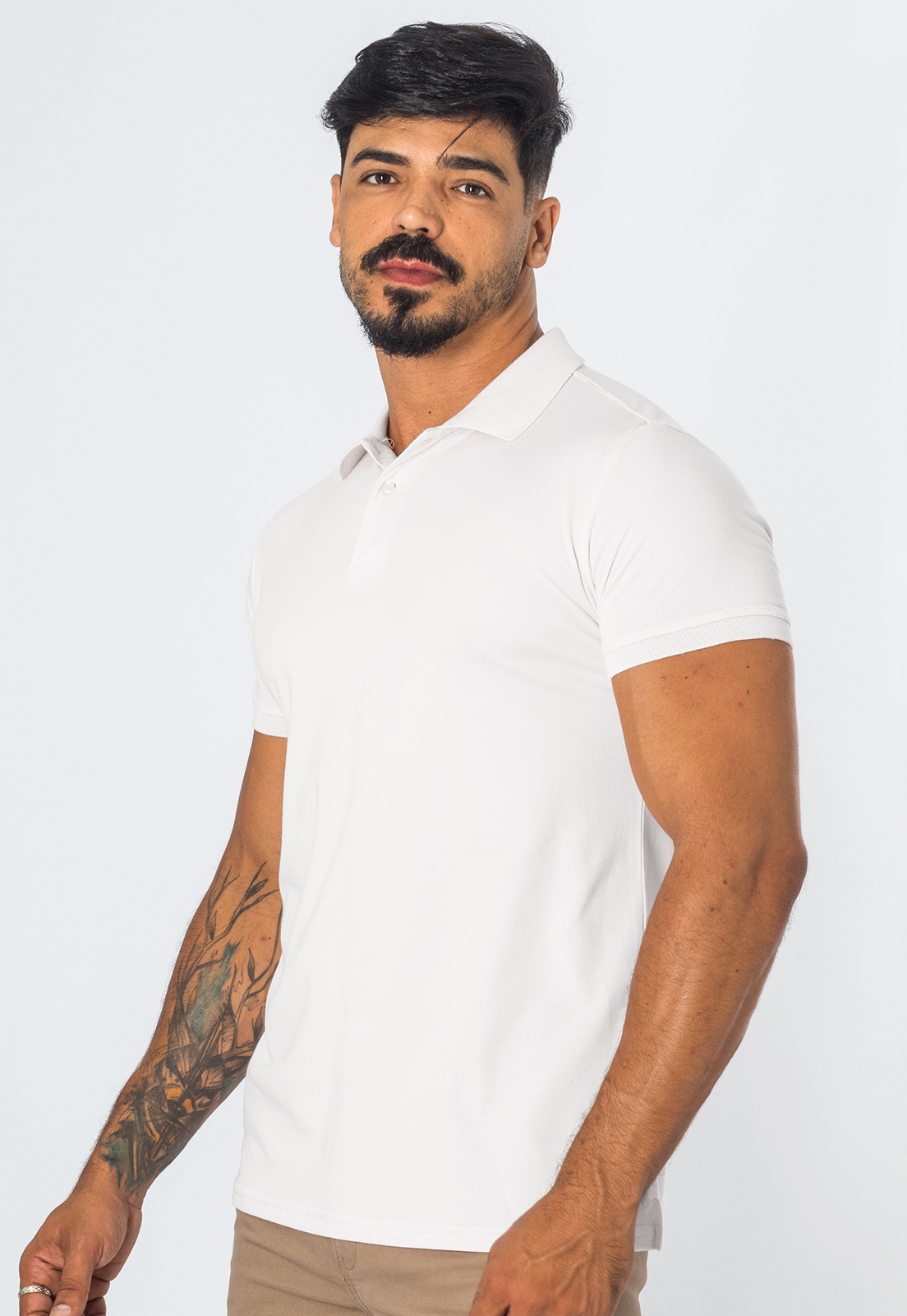 Camisa Masculina Gola Polo Branca Piquet Básica Manga Curta