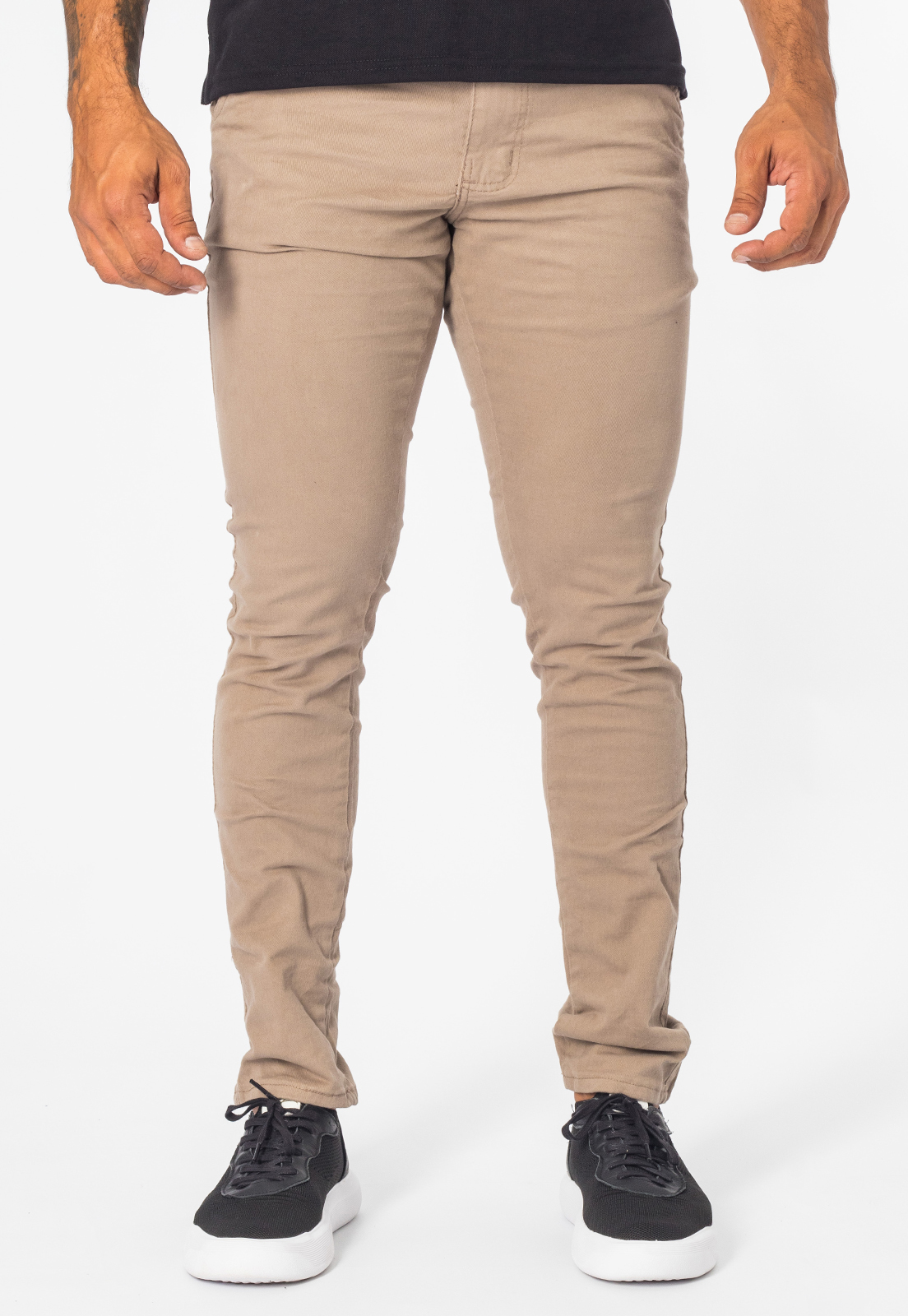 Calça Sarja Alfaiataria Masculina Com Elastano Slim Cáqui