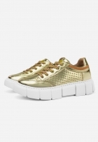 Tênis Sneaker Feminino Couro Casual Lia Dourado