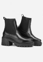 Bota Coturno Feminino Couro Salto Tratorada Preto