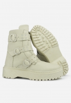 Bota Coturno Feminino Couro Cano Alto Off White