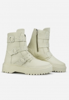 Bota Coturno Feminino Couro Cano Alto Off White