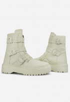 Bota Coturno Feminino Couro Cano Alto Off White