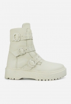 Bota Coturno Feminino Couro Cano Alto Off White