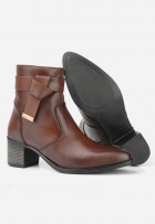 Bota Salto Alto Coturno Feminina Casual Couro Marrom