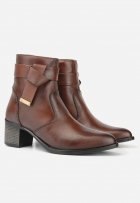 Bota Salto Alto Coturno Feminina Casual Couro Marrom