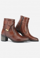 Bota Salto Alto Coturno Feminina Casual Couro Marrom