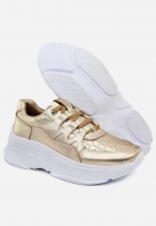 Tênis Sneaker Alto Feminino Chunky Couro Dourado