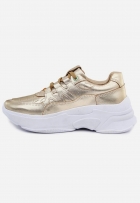 Tênis Sneaker Alto Feminino Chunky Couro Dourado