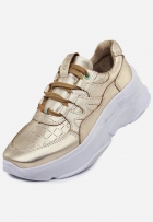 Tênis Sneaker Alto Feminino Chunky Couro Dourado