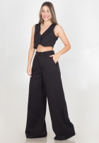 Conjunto Feminino Alfaiataria Colete E Calça Pantalona Lisa