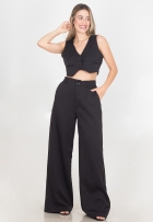 Conjunto Feminino Alfaiataria Colete E Calça Pantalona Lisa