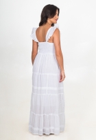 Vestido Indiano Longo Lese Branco Algodão Alça Babado Liso