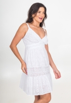 Vestido Indiano Curto Lese Branco Algodão De Alça Liso