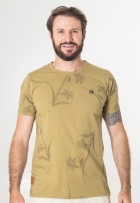 Camiseta Masculina Floral Algodão Malha Penteada Manga Curta