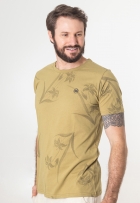 Camiseta Masculina Floral Algodão Malha Penteada Manga Curta