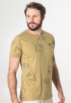 Camiseta Masculina Floral Algodão Malha Penteada Manga Curta