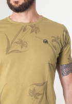 Camiseta Masculina Floral Algodão Malha Penteada Manga Curta