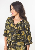 Blusa Cropped Viscolycra Estampa Tropical Manga Curta Casual