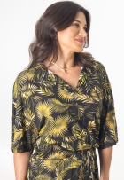 Blusa Cropped Viscolycra Estampa Tropical Manga Curta Casual