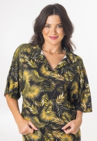 Blusa Cropped Viscolycra Estampa Tropical Manga Curta Casual