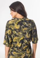 Blusa Cropped Viscolycra Estampa Tropical Manga Curta Casual