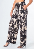 Calça Pantalona Feminina Viscolycra Estampa Tropical Bolsos