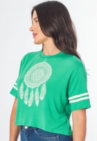 Blusa Cropped Viscolycra Com Estampa Mandala Manga Curta