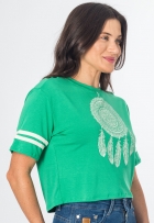 Blusa Cropped Viscolycra Com Estampa Mandala Manga Curta