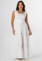 Vestido Longo Indiano Branco Lese Regata Algodão Réveillon