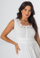 Vestido Longo Indiano Branco Lese Regata Algodão Réveillon