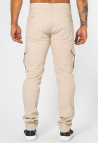 Calça De Sarja Cargo Masculina Slim Bege Com Elastano Casual