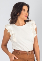 Blusa Feminina De Linho Com Babado E Bordado No Ombro