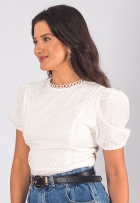 Blusa Lese Feminina Algodão Manga Princesa Com Elástico Liso