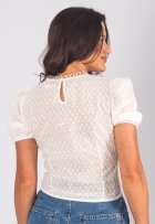 Blusa Lese Feminina Algodão Manga Princesa Com Elástico Liso