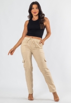 Calça Cargo Viscolinho Feminina Cós Elástico Cintura Alta