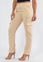 Calça Cargo Viscolinho Feminina Cós Elástico Cintura Alta