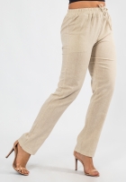 Calça Viscolinho Feminina Com Bolso Cós Elástico Casual Lisa