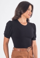 Blusa Cropped Canelado Viscolycra Manga Princesa Lisa