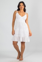 Vestido Indiano Branco Curto Lese Com Lastex E Alça Algodão