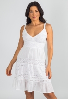 Vestido Indiano Branco Curto Lese Com Lastex E Alça Algodão