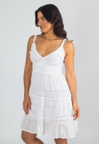 Vestido Indiano Branco Curto Lese Com Lastex E Alça Algodão