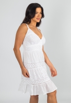 Vestido Indiano Branco Curto Lese Com Lastex E Alça Algodão