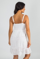 Vestido Indiano Branco Curto Lese Com Lastex E Alça Algodão