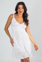 Vestido Indiano Branco Curto Lese Com Lastex E Alça Algodão