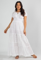 Vestido Longo Indiano Lese Ciganinha Cordão Branco Lastex