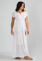 Vestido Longo Indiano Lese Ciganinha Cordão Branco Lastex