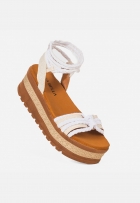 Sandália Plataforma Feminina Com Cordão Caramelo/Off White